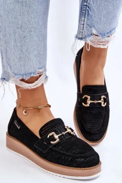 Damskie Boto Damskie Mokasyny Na Platformie Czarne Danny