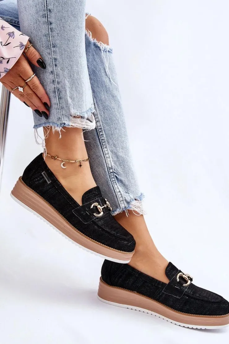 Damskie Boto Damskie Mokasyny Na Platformie Czarne Danny