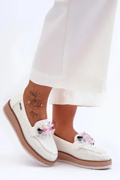 Damskie Boto Damskie Mokasyny Na Platformie Z Kamieniami Białe Elonore