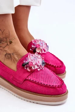 Damskie Boto Damskie Mokasyny Na Platformie Z Kamieniami Fuksja Elonore