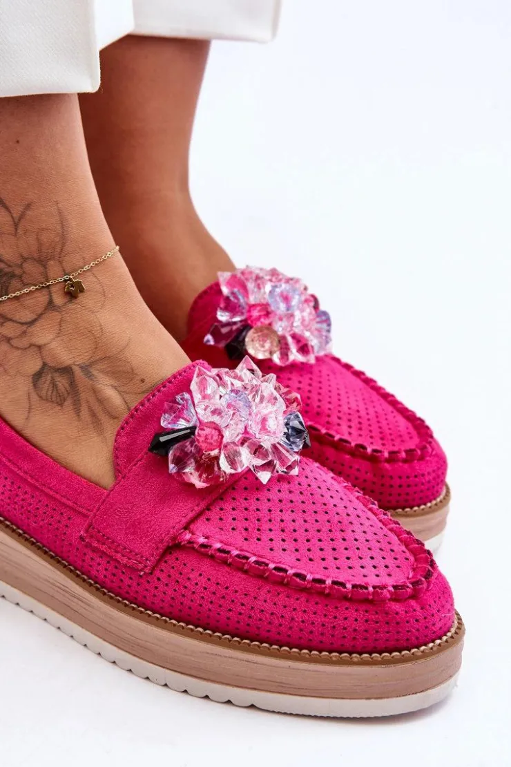 Damskie Boto Damskie Mokasyny Na Platformie Z Kamieniami Fuksja Elonore