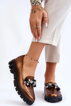 Damskie Laura Messi Damskie Mokasyny Na Platformie 2392 Ciemnozłote