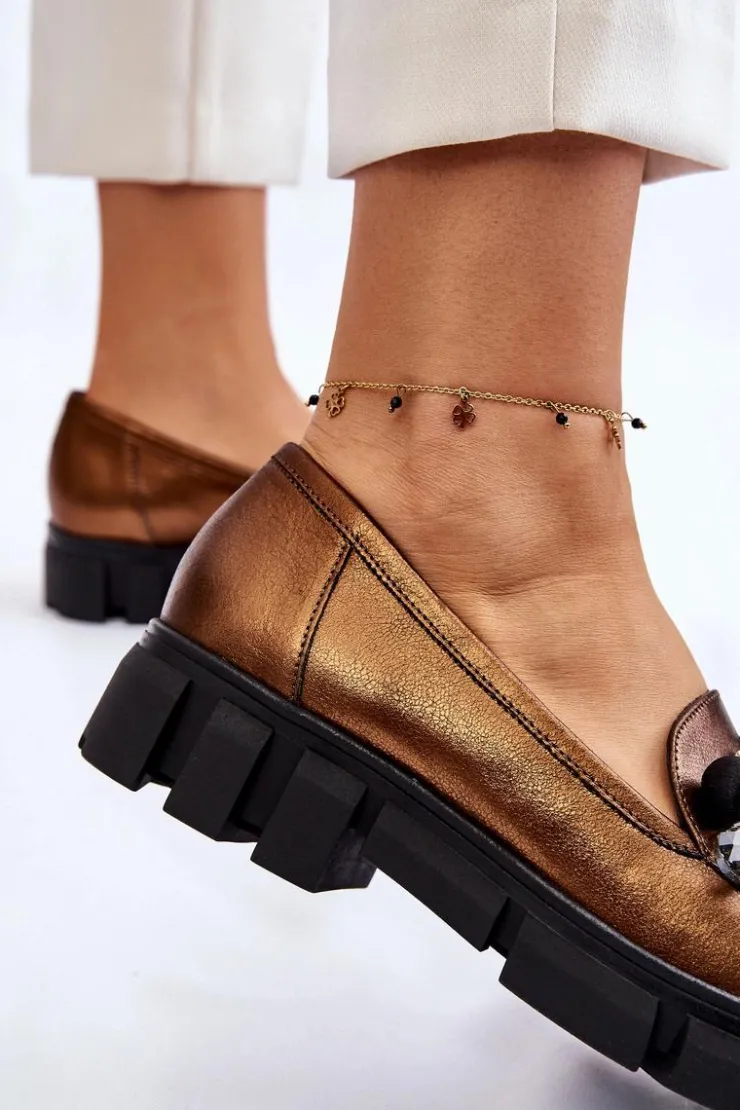 Damskie Laura Messi Damskie Mokasyny Na Platformie 2392 Ciemnozłote