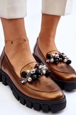 Damskie Laura Messi Damskie Mokasyny Na Platformie 2392 Ciemnozłote