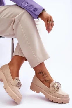 Damskie Boto Damskie Mokasyny Na Platformie Z Ozdobami Beżowe Brenda