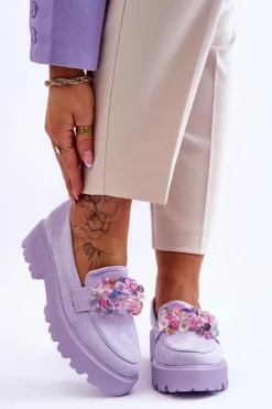 Damskie Boto Damskie Mokasyny Na Platformie Z Ozdobami Fioletowe Brenda