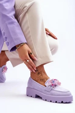Damskie Boto Damskie Mokasyny Na Platformie Z Ozdobami Fioletowe Brenda