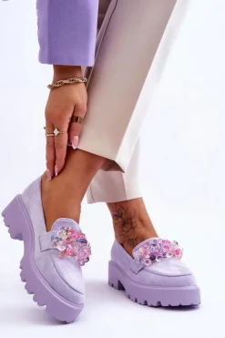 Damskie Boto Damskie Mokasyny Na Platformie Z Ozdobami Fioletowe Brenda