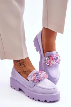 Damskie Boto Damskie Mokasyny Na Platformie Z Ozdobami Fioletowe Brenda