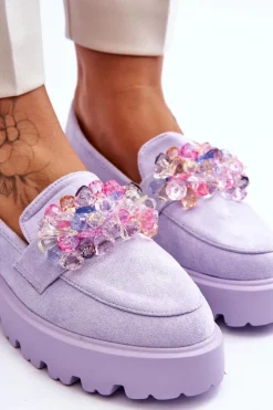 Damskie Boto Damskie Mokasyny Na Platformie Z Ozdobami Fioletowe Brenda