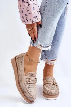 New Boto Damskie Mokasyny Na Platformie Beżowe Danny