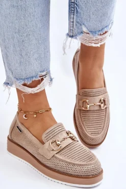 New Boto Damskie Mokasyny Na Platformie Beżowe Danny