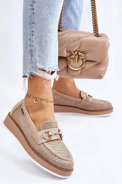 New Boto Damskie Mokasyny Na Platformie Beżowe Danny