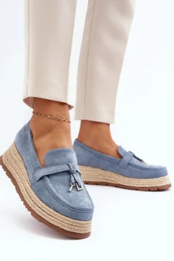 Boto Mokasyny Damskie Zamszowe*Damskie Mokasyny Na Plecionej Podeszwie Niebieskie Torresia