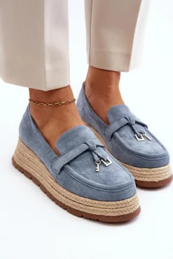Boto Mokasyny Damskie Zamszowe*Damskie Mokasyny Na Plecionej Podeszwie Niebieskie Torresia