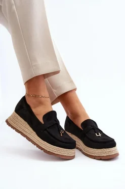 Damskie Boto Damskie Mokasyny Na Plecionej Podeszwie Czarne Torresia