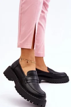 Big Star Shoes Półbuty Skórzane|Mokasyny Damskie Skórzane*Damskie Mokasyny Półbuty Skórzane Big Star LL274458 Czarne