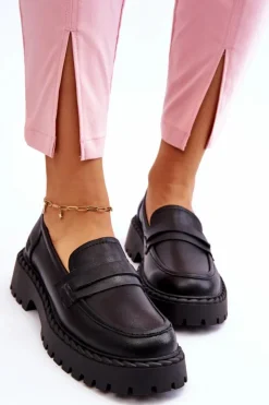 Big Star Shoes Półbuty Skórzane|Mokasyny Damskie Skórzane*Damskie Mokasyny Półbuty Skórzane Big Star LL274458 Czarne