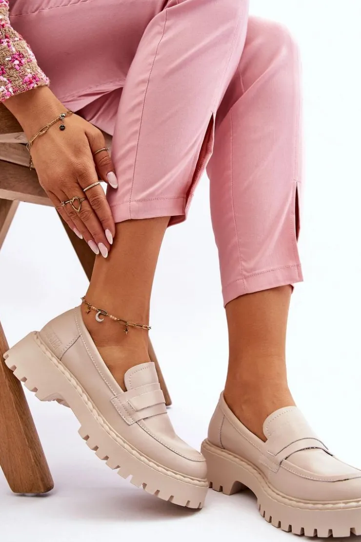 Hot Big Star Shoes Damskie Mokasyny Półbuty Skórzane Big Star LL274457 Beżowe