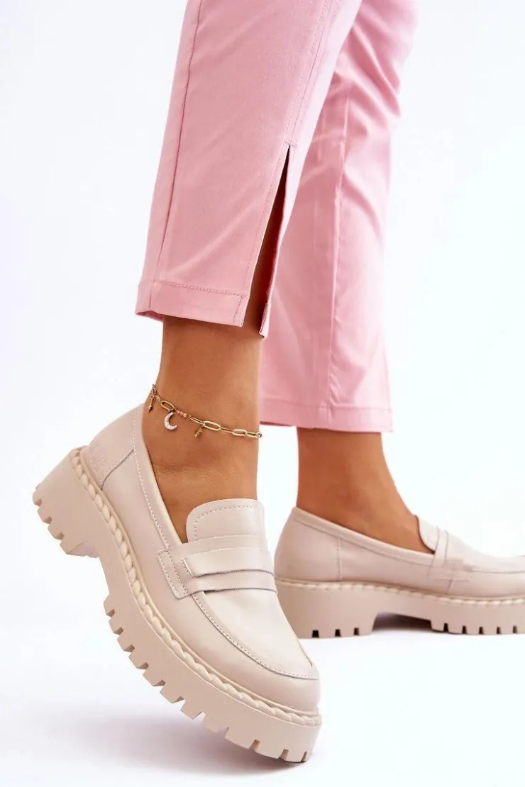 Hot Big Star Shoes Damskie Mokasyny Półbuty Skórzane Big Star LL274457 Beżowe