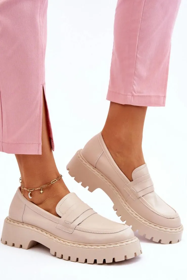 Hot Big Star Shoes Damskie Mokasyny Półbuty Skórzane Big Star LL274457 Beżowe