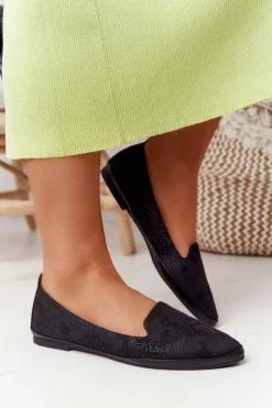 Damskie Buty Sergio Leone Damskie Mokasyny Sergio Leone MK700 Zamszowe Czarne