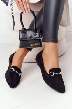 Discount Buty Sergio Leone Damskie Mokasyny Sergio Leone MK711 Zamszowe Czarne