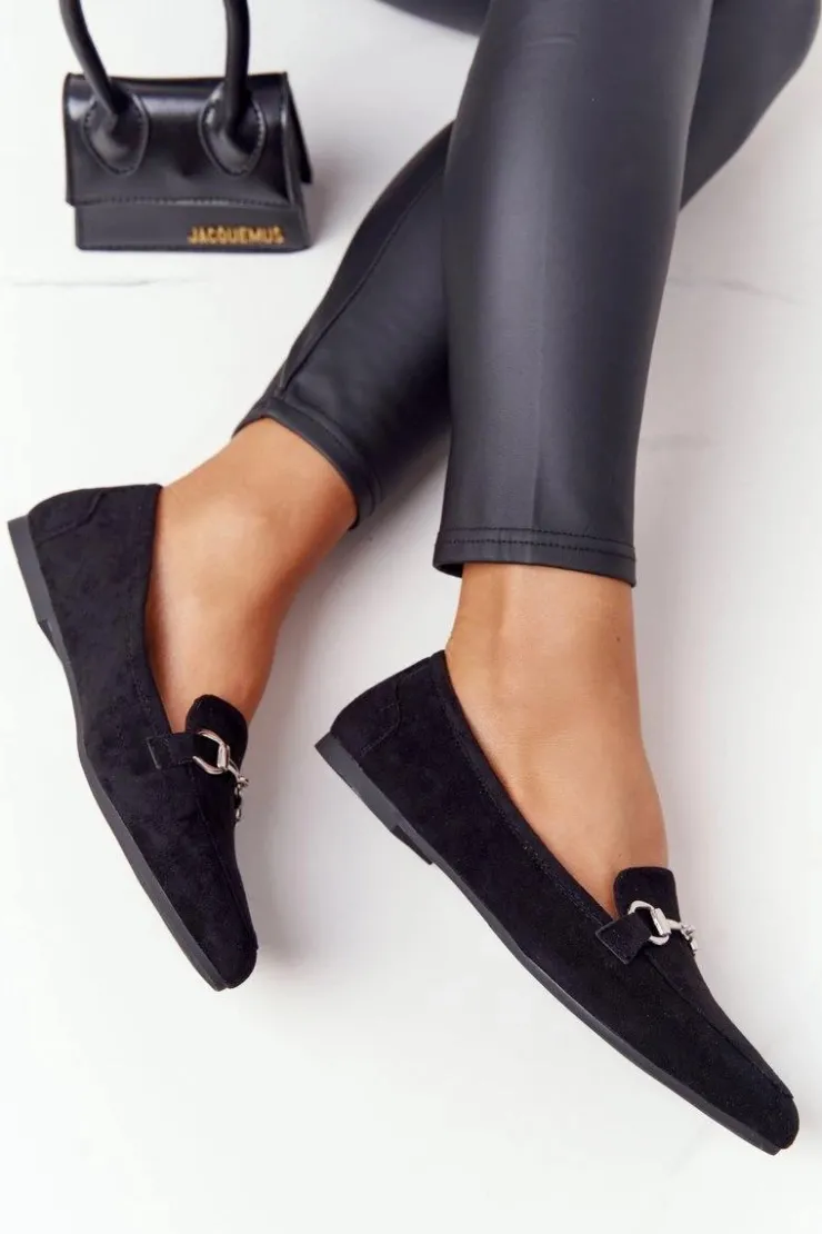 Discount Buty Sergio Leone Damskie Mokasyny Sergio Leone MK711 Zamszowe Czarne