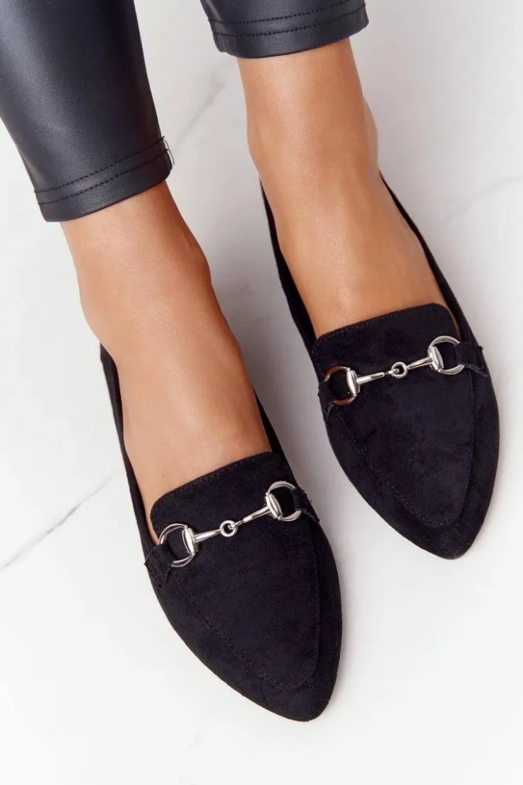 Discount Buty Sergio Leone Damskie Mokasyny Sergio Leone MK711 Zamszowe Czarne