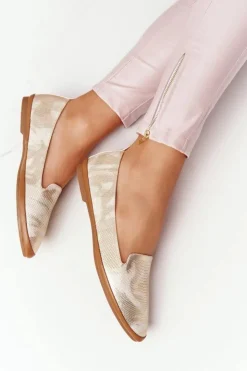 Buty Sergio Leone Mokasyny Damskie Skórzane|Baleriny Klasyczne*Damskie Mokasyny Sergio Leone MK700 Złote