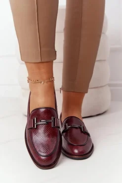 Clearance Buty Sergio Leone Damskie Mokasyny Sergio Leone PB253 Bordowe