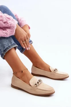 Damskie Boto Damskie Mokasyny Z Łańcuchem Beżowe Ambrise