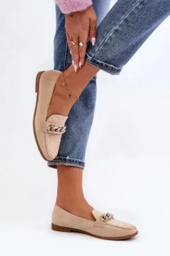 Damskie Boto Damskie Mokasyny Z Łańcuchem Beżowe Ambrise