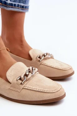Damskie Boto Damskie Mokasyny Z Łańcuchem Beżowe Ambrise