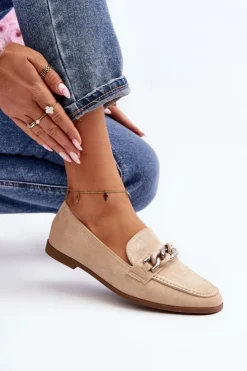 Damskie Boto Damskie Mokasyny Z Łańcuchem Beżowe Ambrise