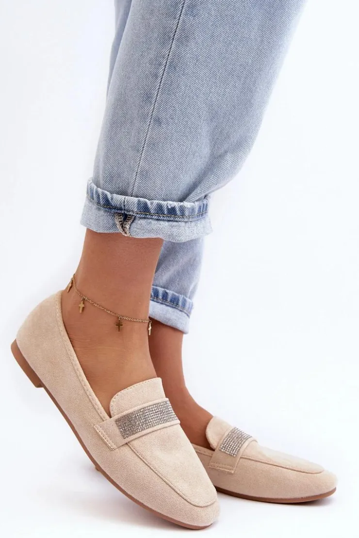 Damskie Boto Damskie Mokasyny Z Cyrkoniami Beżowe Ralrika