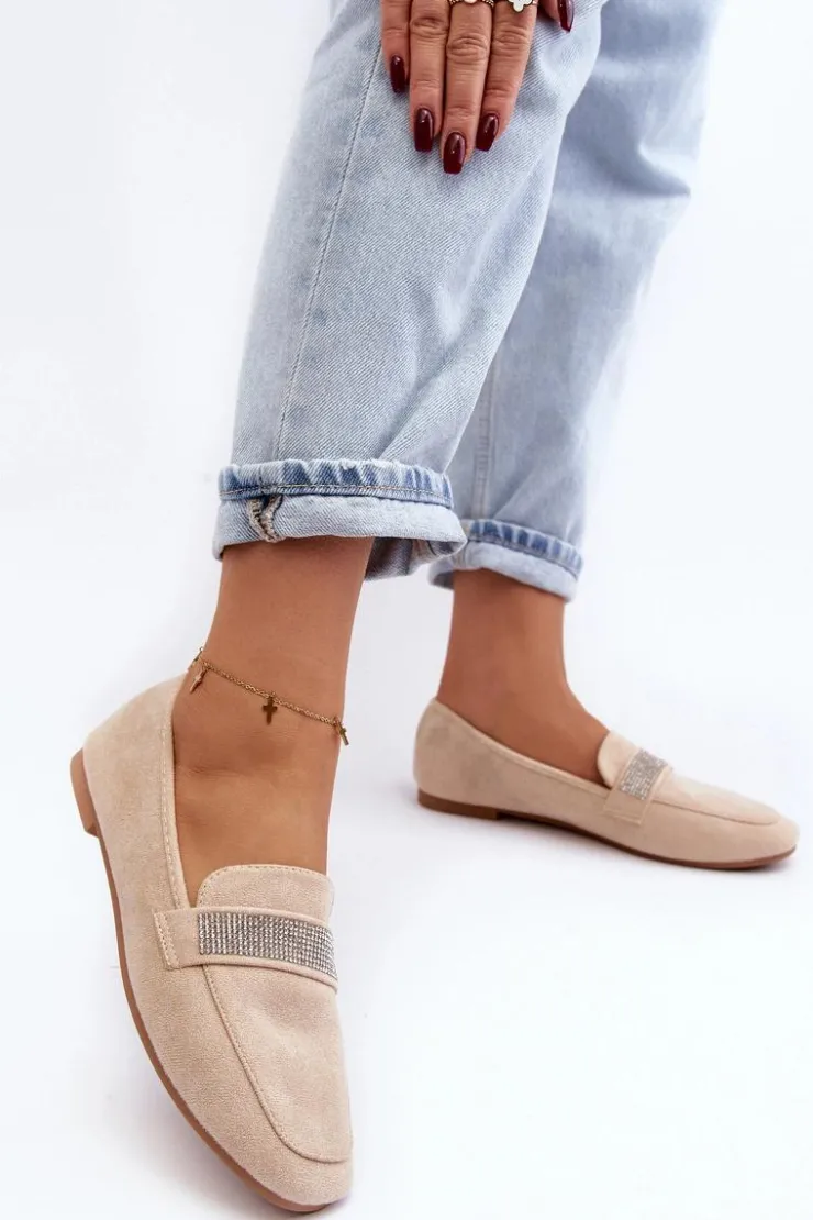 Damskie Boto Damskie Mokasyny Z Cyrkoniami Beżowe Ralrika