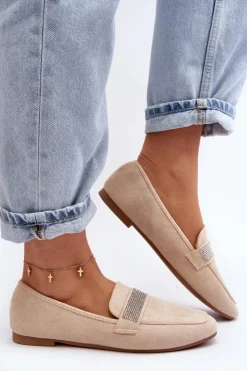 Damskie Boto Damskie Mokasyny Z Cyrkoniami Beżowe Ralrika