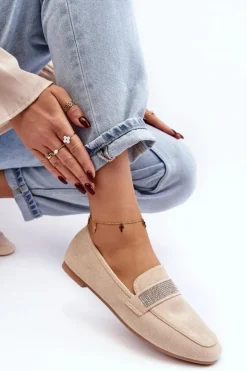 Damskie Boto Damskie Mokasyny Z Cyrkoniami Beżowe Ralrika