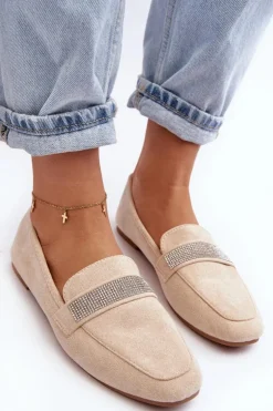 Damskie Boto Damskie Mokasyny Z Cyrkoniami Beżowe Ralrika