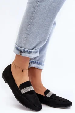 Hot Boto Damskie Mokasyny Z Cyrkoniami Czarne Ralrika