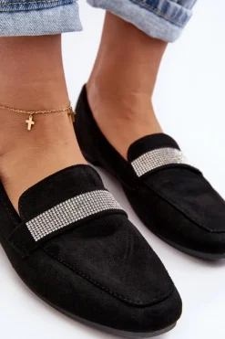 Hot Boto Damskie Mokasyny Z Cyrkoniami Czarne Ralrika
