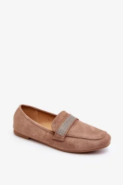 Sale Boto Damskie Mokasyny Z Cyrkoniami Jasnobrązowe Ralrika Brązowy