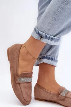 Sale Boto Damskie Mokasyny Z Cyrkoniami Jasnobrązowe Ralrika Brązowy