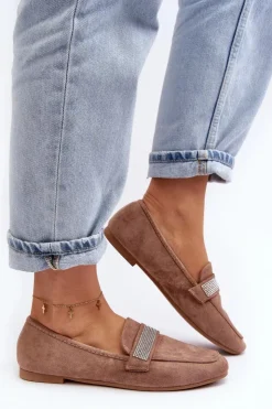 Sale Boto Damskie Mokasyny Z Cyrkoniami Jasnobrązowe Ralrika Brązowy