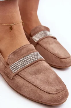 Sale Boto Damskie Mokasyny Z Cyrkoniami Jasnobrązowe Ralrika Brązowy