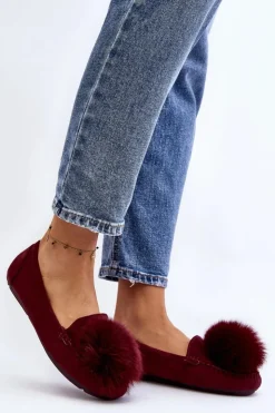 Boto Loafersy Damskie|Kapcie Klasyczne*Damskie Mokasyny Z Futerkiem Bordowe Novas