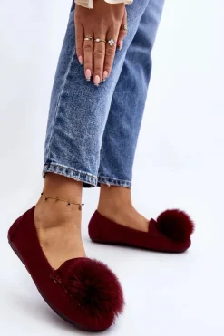 Boto Loafersy Damskie|Kapcie Klasyczne*Damskie Mokasyny Z Futerkiem Bordowe Novas