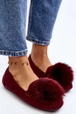 Boto Loafersy Damskie|Kapcie Klasyczne*Damskie Mokasyny Z Futerkiem Bordowe Novas