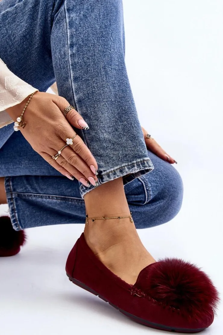 Boto Loafersy Damskie|Kapcie Klasyczne*Damskie Mokasyny Z Futerkiem Bordowe Novas